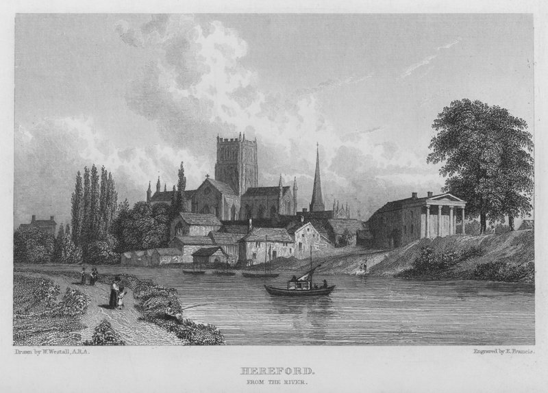 Hereford, do rio (gravura) de William (after) Westall