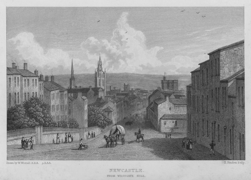 Newcastle, de Westgate Hill (gravura) de William (after) Westall