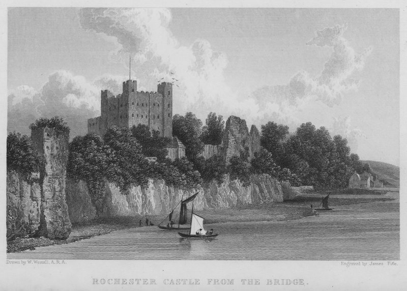 Castelo de Rochester, da Ponte (gravura) de William (after) Westall