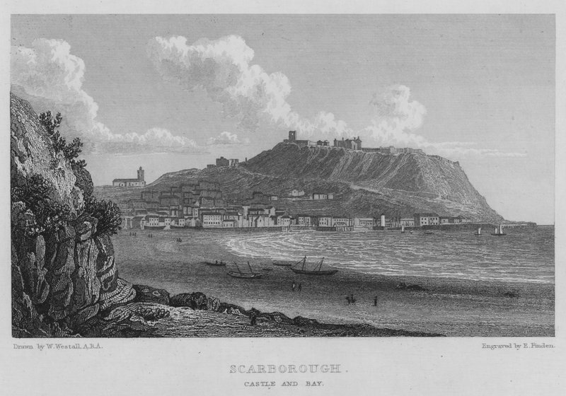 Scarborough, Castelo e Baía (gravura) de William (after) Westall