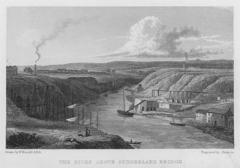 O rio acima da Ponte Sunderland (gravura) de William (after) Westall