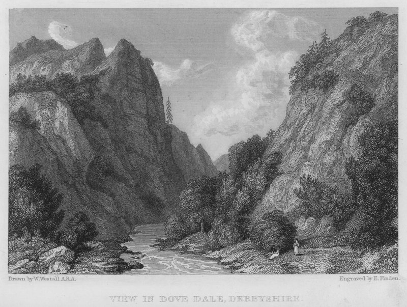 Ver em Dove Dale, Derbyshire (gravura) de William (after) Westall