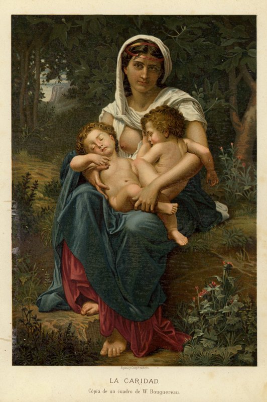 Caridade (cromolito) de William Adolphe Bouguereau