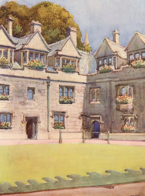 Quadrilátero frontal do Brasenose College, mostrando ao fundo o famoso castanheiro-da-índia conhecido como Heber