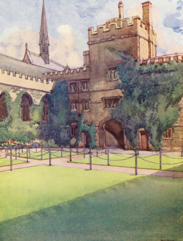 Quadrilátero frontal do Jesus College (litografia a cores) de William Ainsworth Wildman