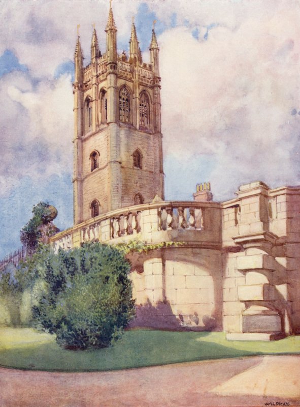 Torre Magdalen vista do Jardim Botânico (litografia a cores) de William Ainsworth Wildman