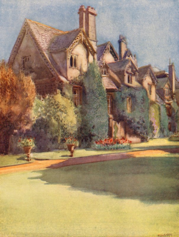 As "mansiones" no Worcester College; uma relíquia da sala dos monges beneditinos (litografia a cores) de William Ainsworth Wildman