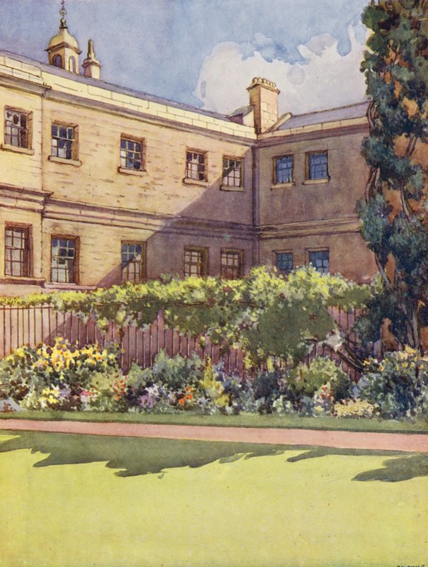 Trinity College a partir do jardim (litografia a cores) de William Ainsworth Wildman