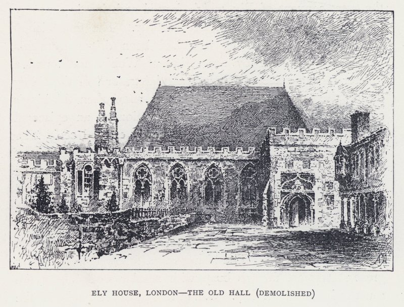 Ely House, Londres, The Old Hall, demolido (gravura) de William Alexander Ansted