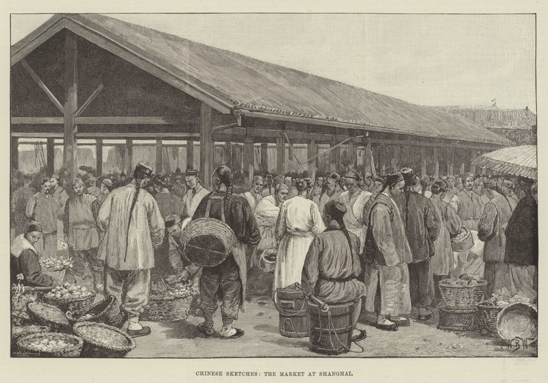 Esboços chineses, o mercado em Xangai de William Barnes Wollen