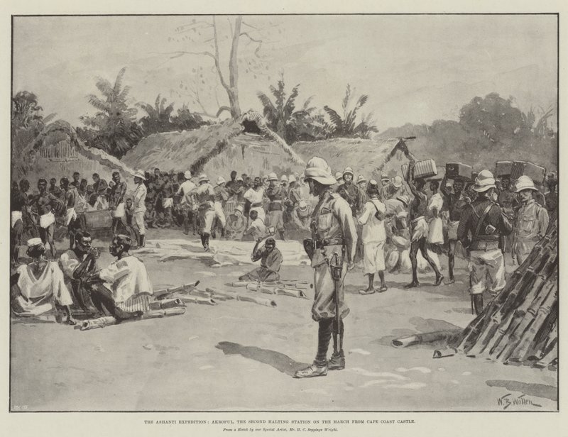 A Expedição Ashanti, Akroful, a Segunda Estação de Parada no March from Cape Coast Castle de William Barnes Wollen