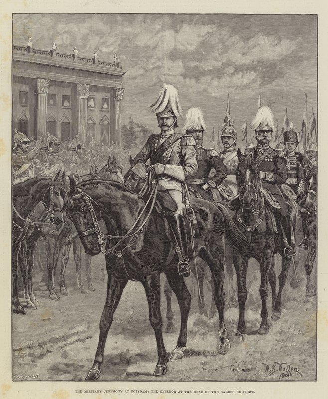 A cerimônia militar em Potsdam, o imperador na cabeça do Gardes du Corps de William Barnes Wollen