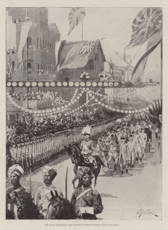 A, real, procissão, her, majestade, carruagem, passagem, pall, mall de William Barnes Wollen