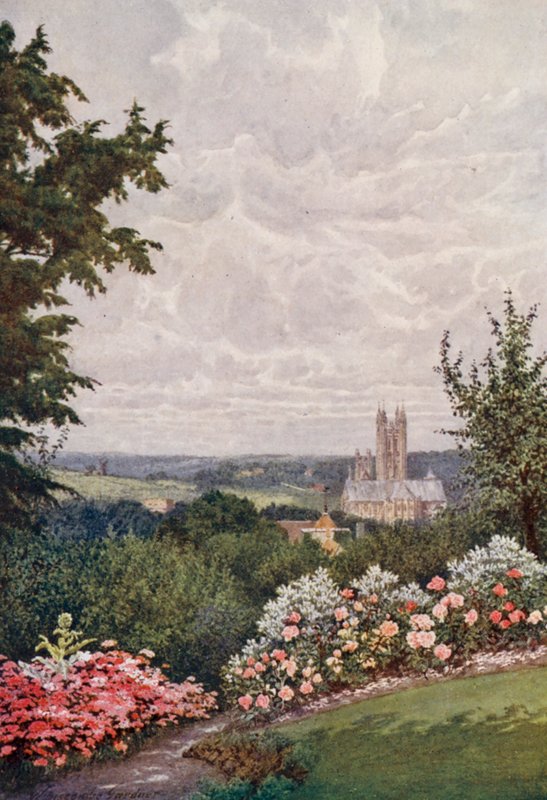 Catedral de Cantuária, torre da igreja de São Martinho e Harbledown (litografia a cores) de William Biscombe Gardner