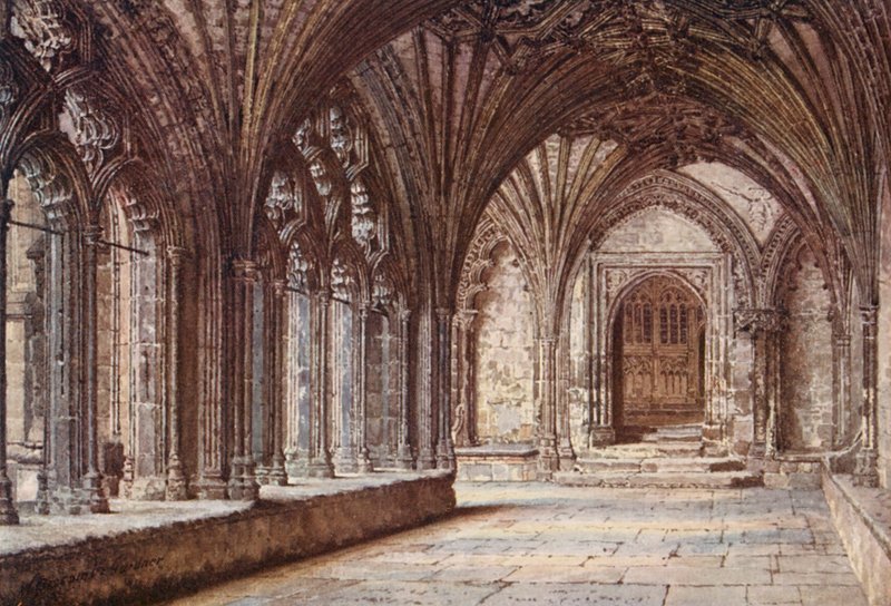 Porta do claustro para o martírio, Catedral de Cantuária (litografia a cores) de William Biscombe Gardner
