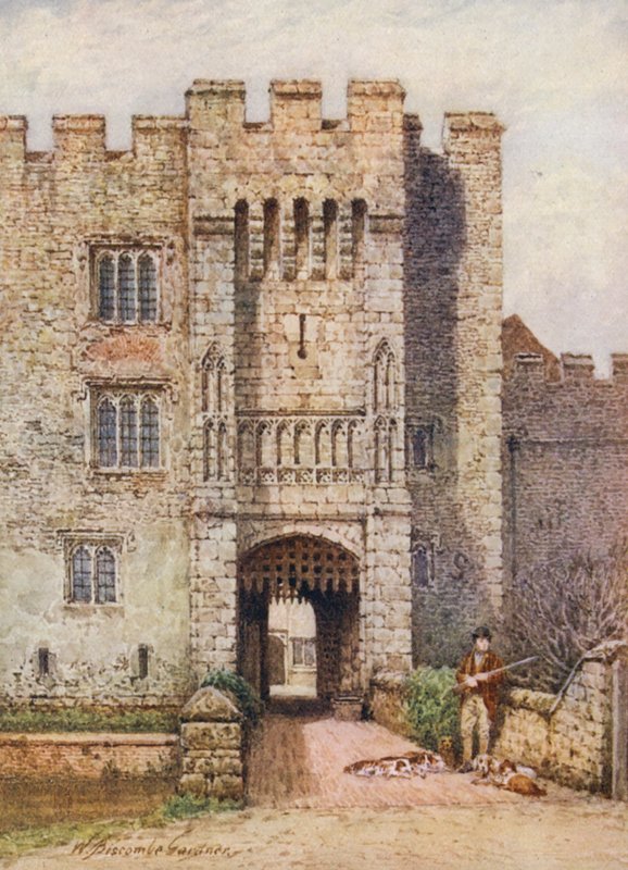 Entrada do Castelo de Hever (litografia a cores) de William Biscombe Gardner