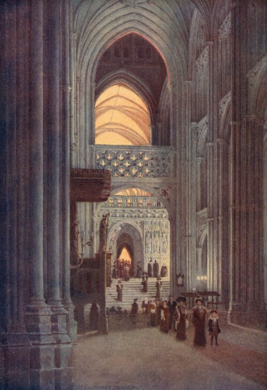 Na Nave da Catedral de Cantuária após o Evensong (litografia a cores) de William Biscombe Gardner