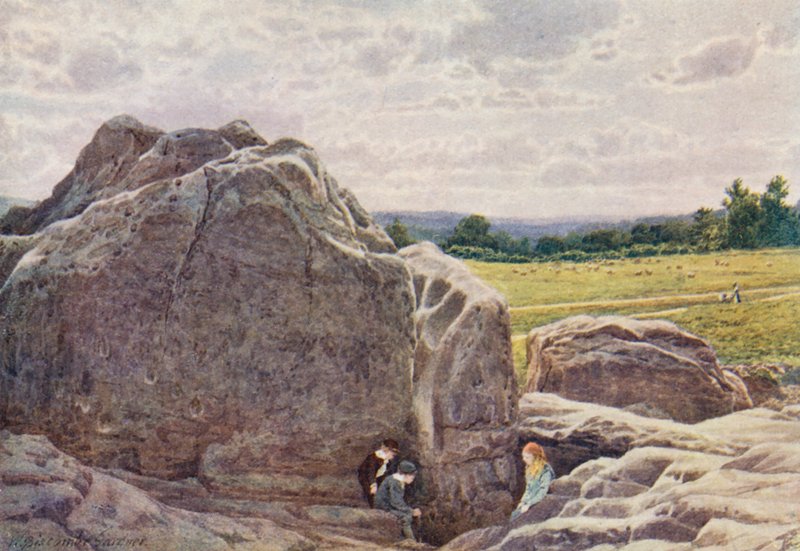 Vista para o Happy Valley a partir das Rochas no Common, Tunbridge Wells (litografia a cores) de William Biscombe Gardner