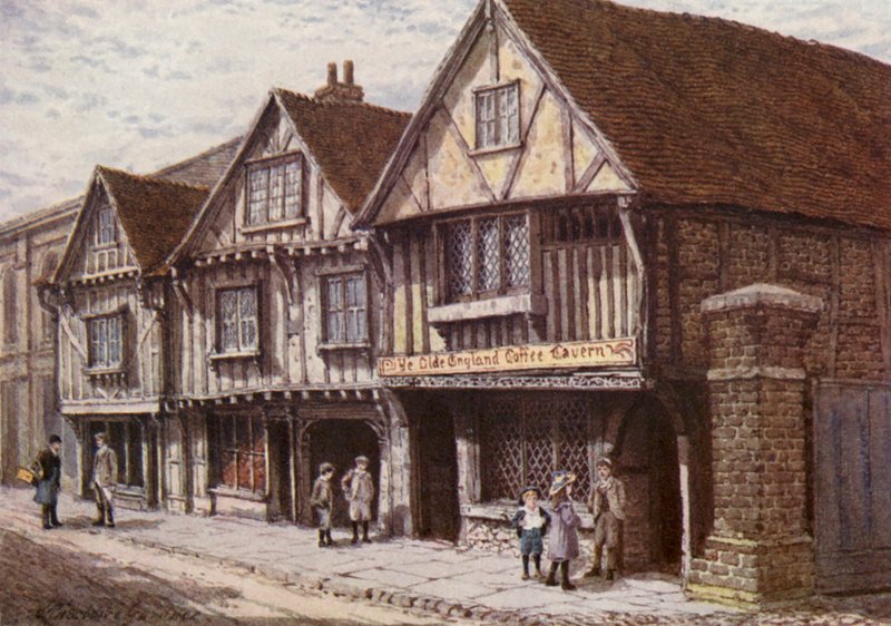 Casas antigas em West Street, Faversham (litografia a cores) de William Biscombe Gardner