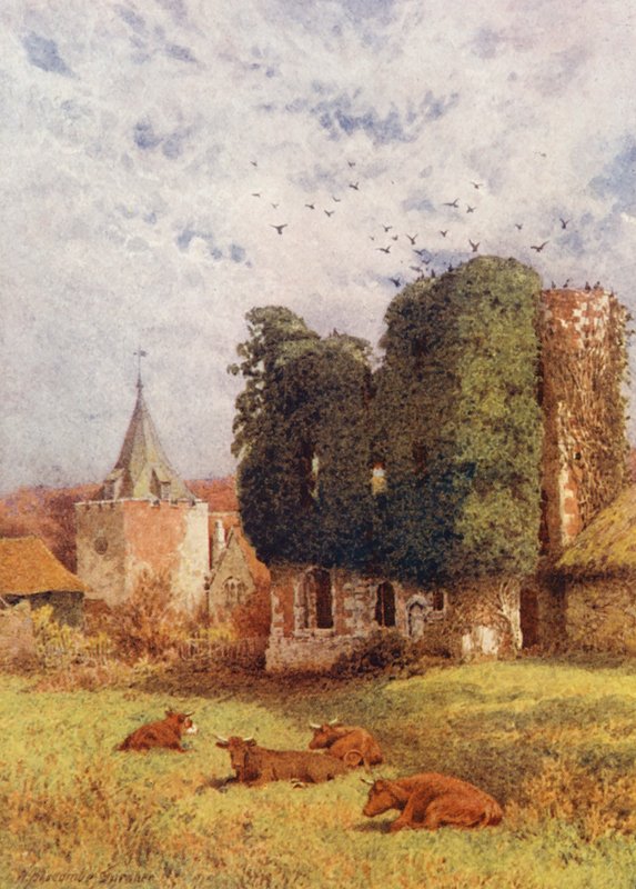 Castelo e Igreja de Otford (litografia a cores) de William Biscombe Gardner