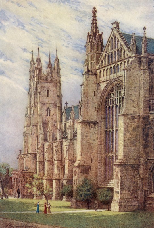 Transepto sudoeste e Torre de São Jorge, Catedral de Cantuária (litografia a cores) de William Biscombe Gardner