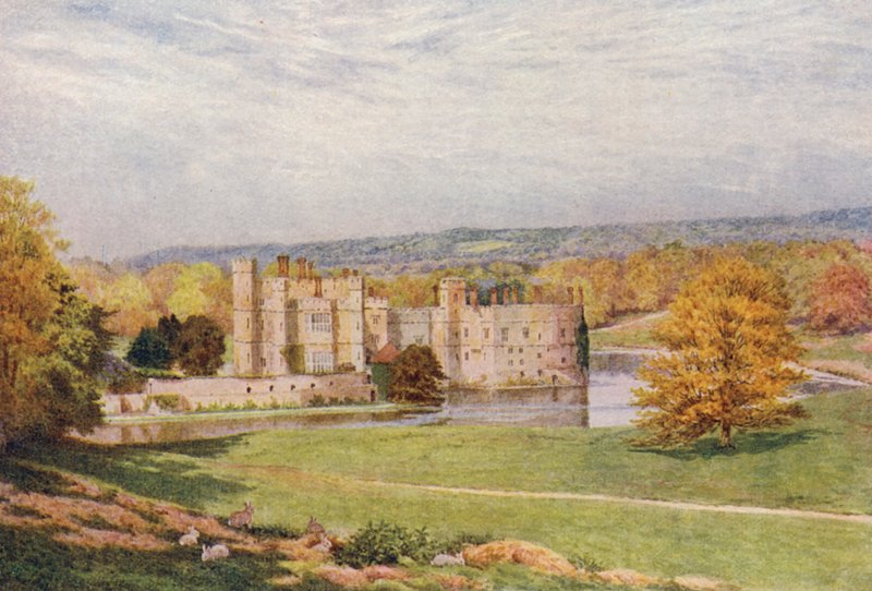 primavera, Castelo de Lecds a partir de SE (litografia a cores) de William Biscombe Gardner