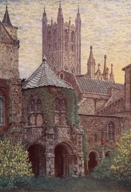 O Batistério, Catedral de Cantuária (litografia a cores) de William Biscombe Gardner