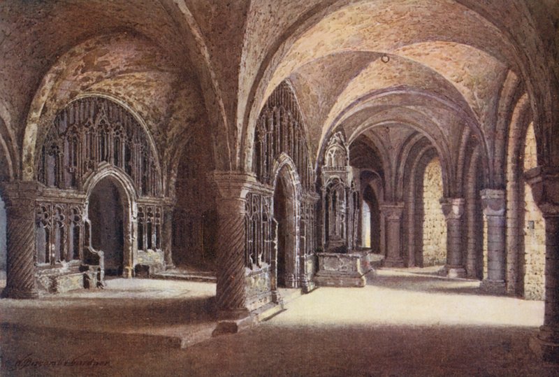 A Capela de "Nossa Senhora" na cave, Catedral de Cantuária (litografia a cores) de William Biscombe Gardner