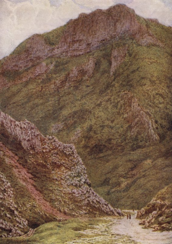A Rocha do Leão nos Winnats, entre Castleton e Edale (cor litho) de William Biscombe Gardner
