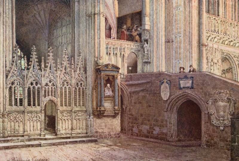 O Martírio, Catedral de Cantuária (litografia a cores) de William Biscombe Gardner