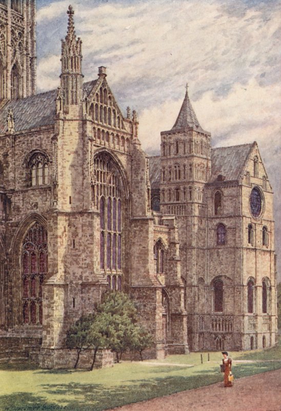 O lado sul da catedral, Cantuária (litografia a cores) de William Biscombe Gardner