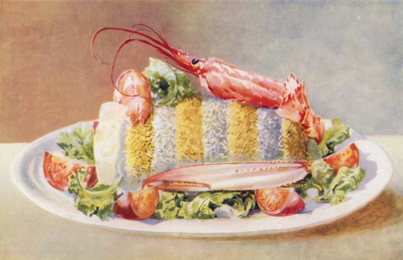 Bacalhau com lagostins (litografia a cores) de William Bradshaw Handforth