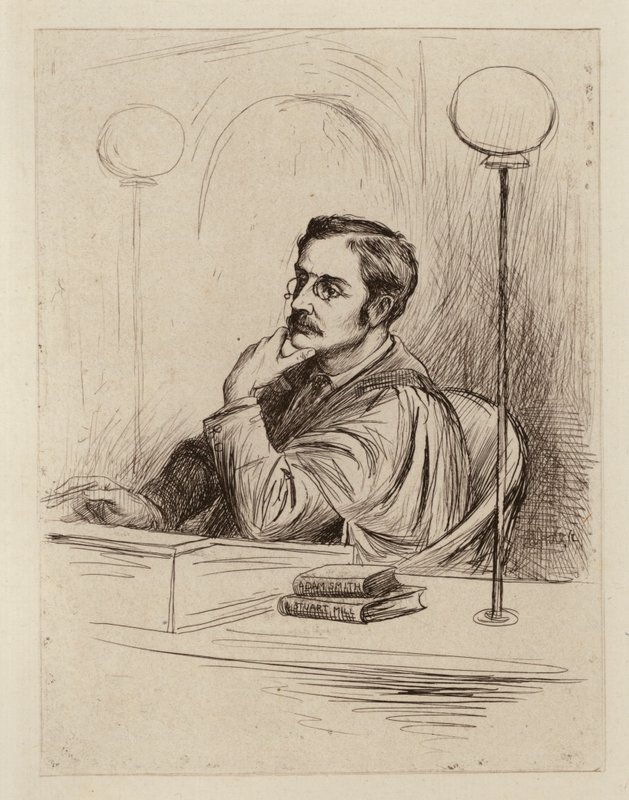 Joseph Shield Nicholson, Professor de Economia Comercial e Política e de Direito Mercantil (gravura) de William Brassey (after) Hole