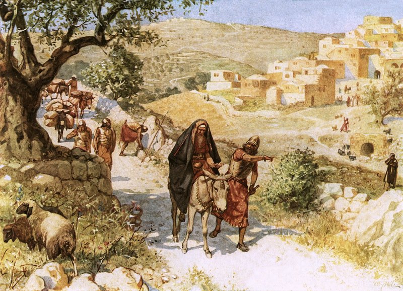 David, fugindo de Jerusalém, é amaldiçoado por Simei. de William Brassey Hole