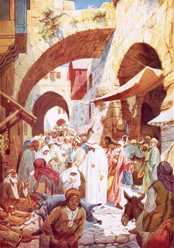 Jesus curando uma mulher no meio da multidão a caminho da casa de Jairo de William Brassey Hole