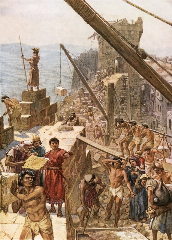 Reconstruindo o muro de Jerusalém sob Neemias de William Brassey Hole