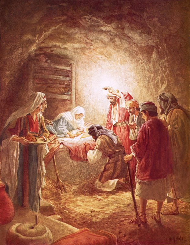 Os pastores encontrar o bebê Cristo deitado em uma manjedoura de William Brassey Hole