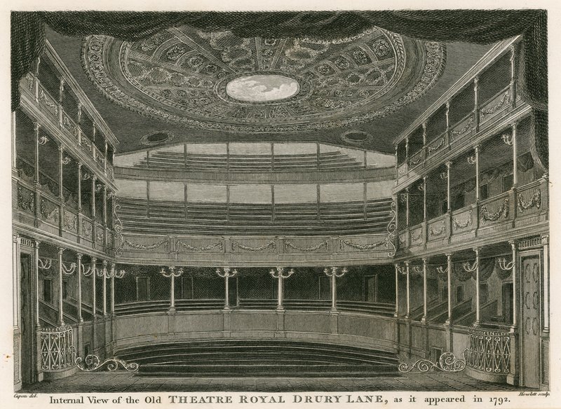 Vista interna do antigo teatro real, Drury Lane, Londres, como apareceu em 1792 de William Capon