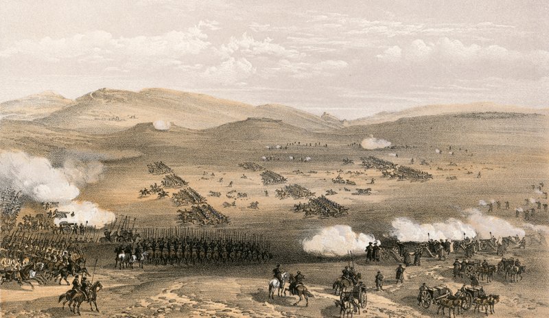 Carga da Brigada de Cavalaria Ligeira, 25 de outubro de 1854, sob o comando do Major General, o Conde de Cardigan de William Crimea Simpson