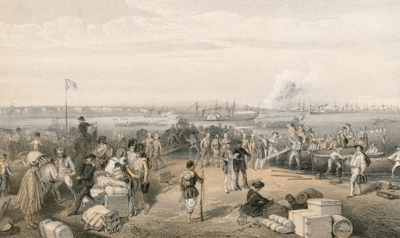 Desembarque da expedição a Kertch e a explosão da bateria de São Paulo de William Crimea Simpson