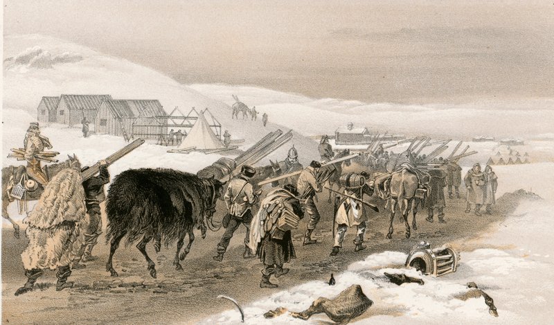 Cabanas e roupas de guerra para o exército de William Crimea Simpson