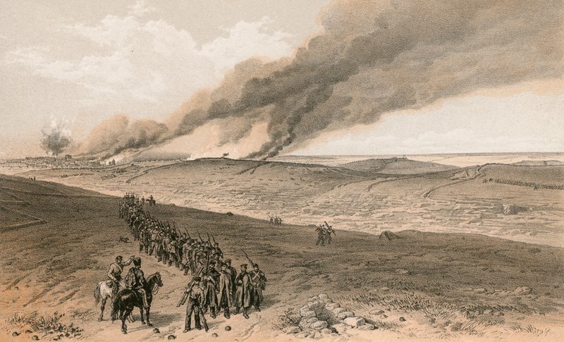 Redan e trincheiras avançadas do ataque direito britânico de William Crimea Simpson