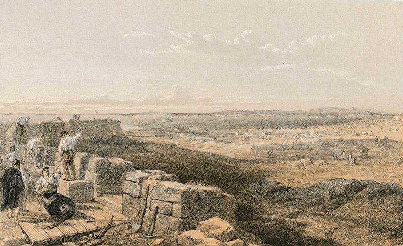 Estreito de Yenikale com a baía e cidade de Kertch da antiga fortaleza de Yenikale de William Crimea Simpson