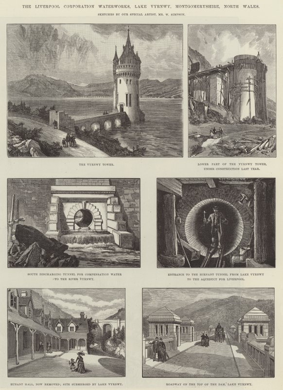 The Liverpool Corporation Waterworks, Lago Vyrnwy, Montgomeryshire, North Wales de William Crimea Simpson