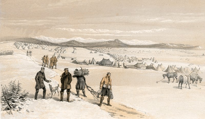 O acampamento da 2ª Divisão, olhando para o leste, janeiro de 1855 de William Crimea Simpson