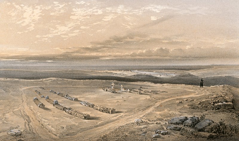 As sepulturas no forte na Colina de Cathcart, da 4ª Divisão de oficiais que caíram na Inkermann de William Crimea Simpson