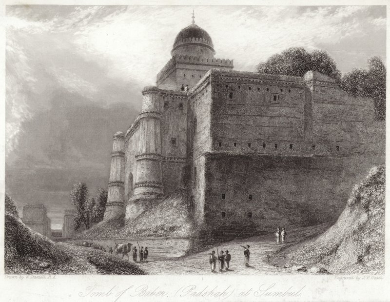 Túmulo de Baber em Sumbul Babur de William Daniell