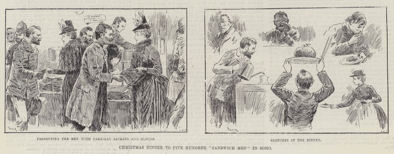 Jantar de Natal para homens de quinhentos sanduíches no Soho de William Douglas Almond