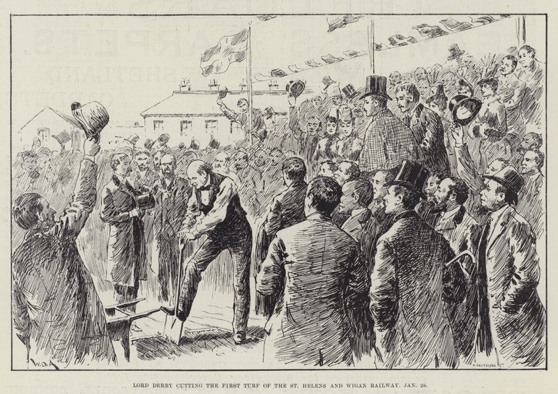 Lord Derby cortando o primeiro relvado de St Helens e Wigan Railway, 28 de janeiro de William Douglas Almond