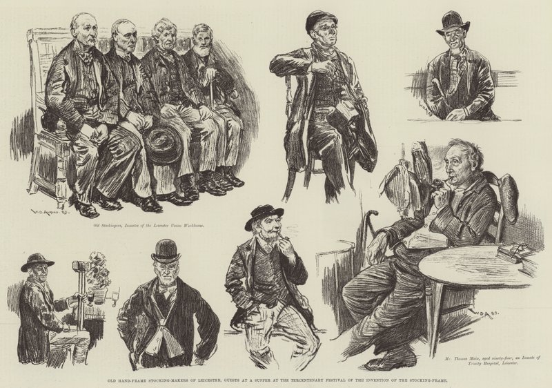 Fabricantes de meia-cana de Leicester à mão, convidados em uma ceia no tricentenário da invenção da meia-armação de William Douglas Almond